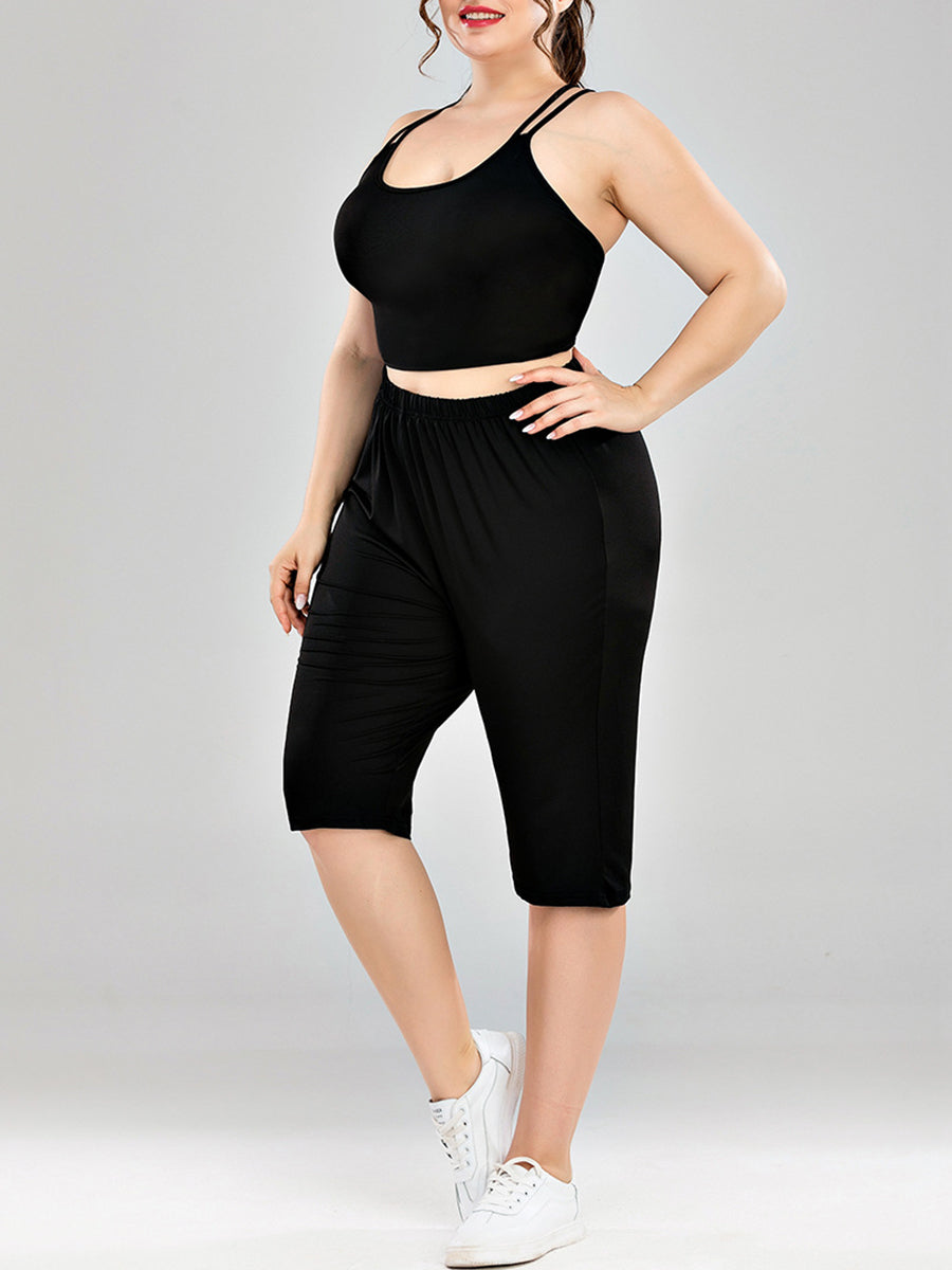Plus Size Solid Color Sexy Waist Sports Yoga Suit