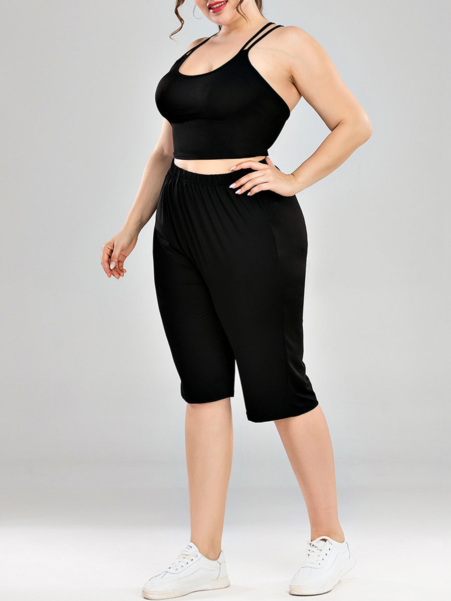 Plus Size Solid Color Sexy Waist Sports Yoga Suit