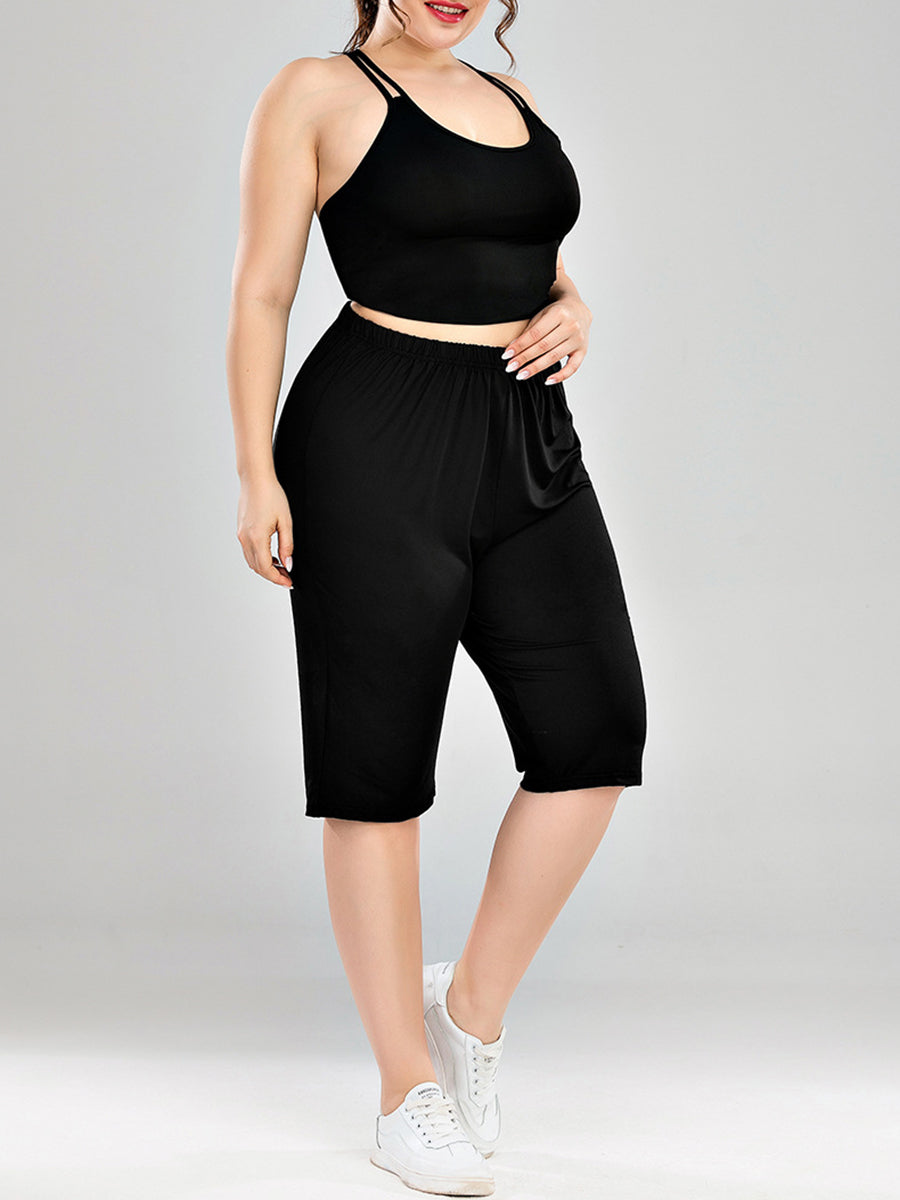 Plus Size Solid Color Sexy Waist Sports Yoga Suit