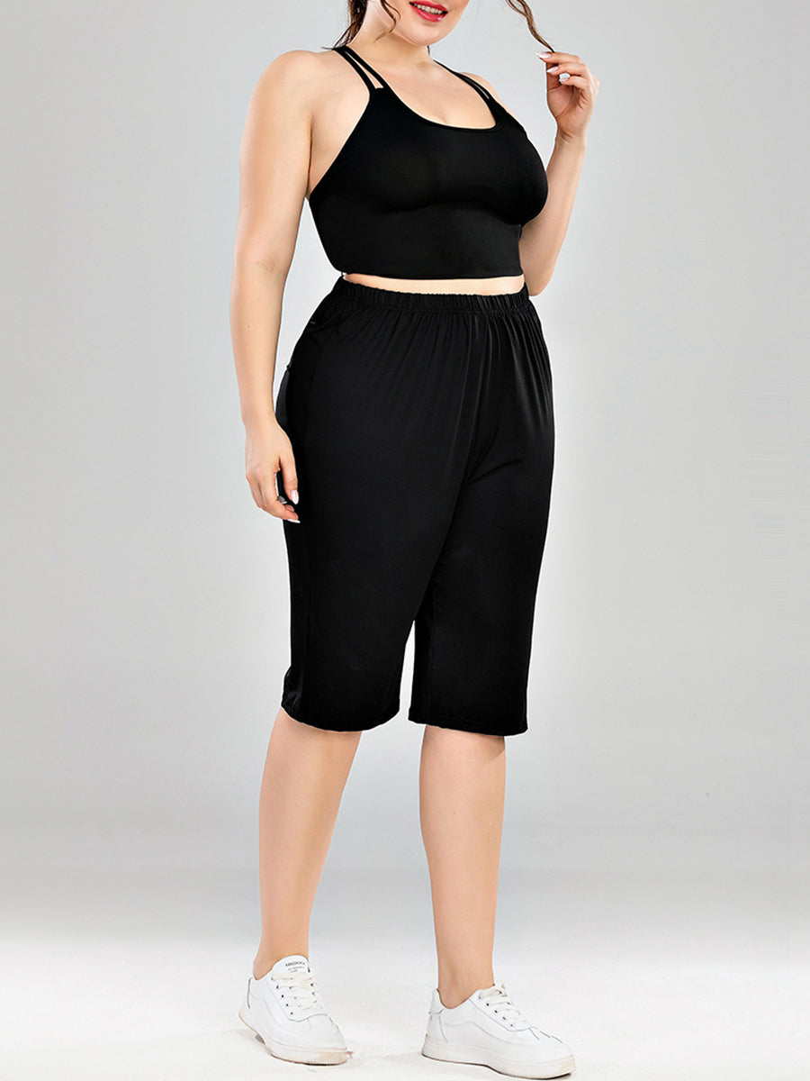 Plus Size Solid Color Sexy Waist Sports Yoga Suit