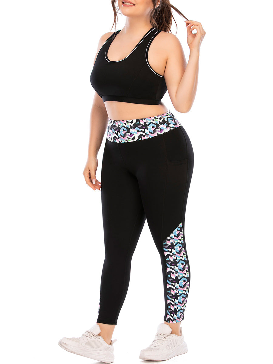 Plus Size Yoga Sports Bra Stitching Color Fitness Suit