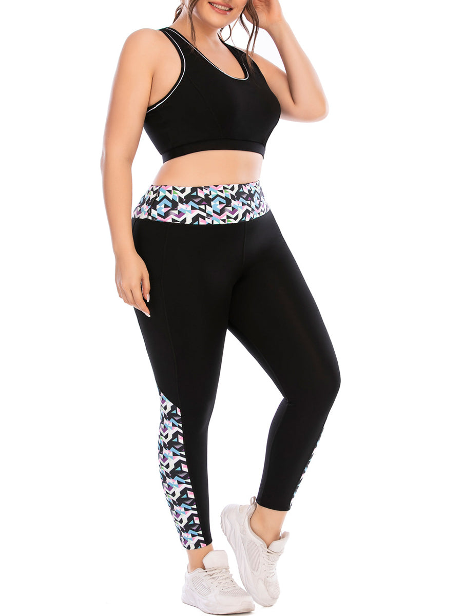 Plus Size Yoga Sports Bra Stitching Color Fitness Suit