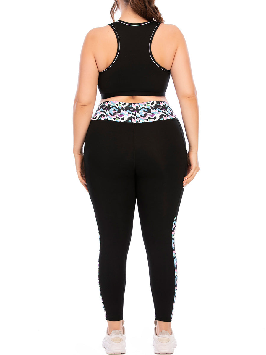 Plus Size Yoga Sports Bra Stitching Color Fitness Suit