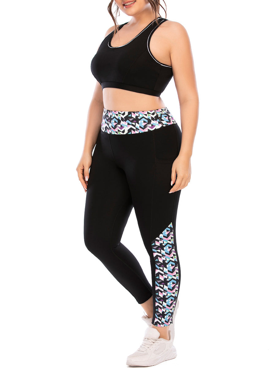 Plus Size Yoga Sports Bra Stitching Color Fitness Suit